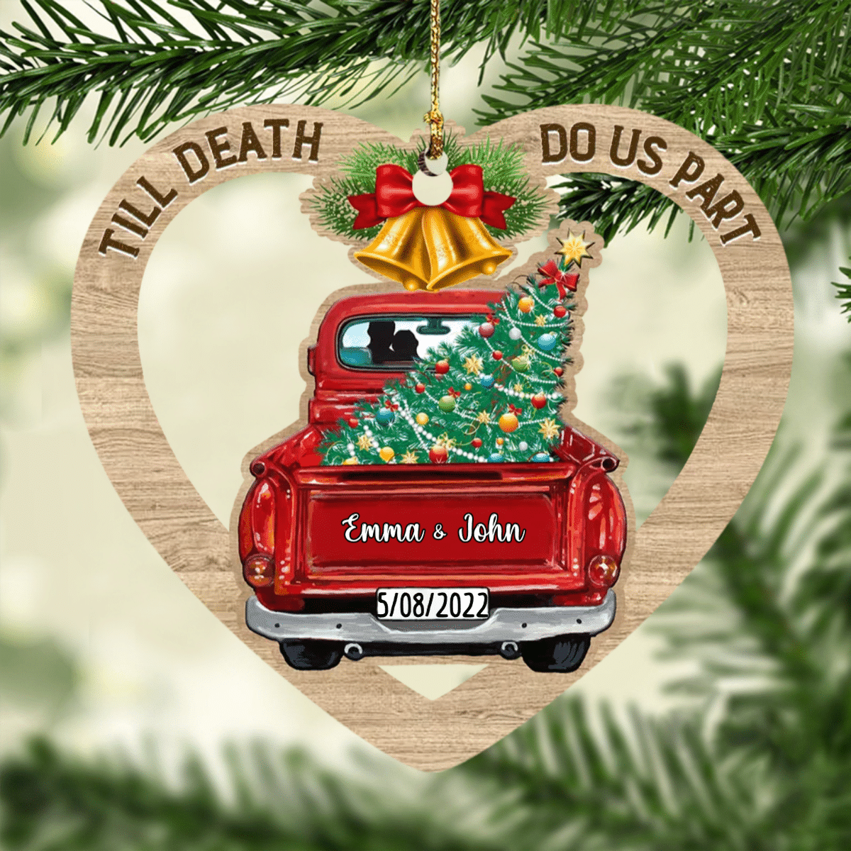Personalized Couple Red Truck Christmas Ornament Custom Acrylic Couple Ornament for Husband & Wife OO2942