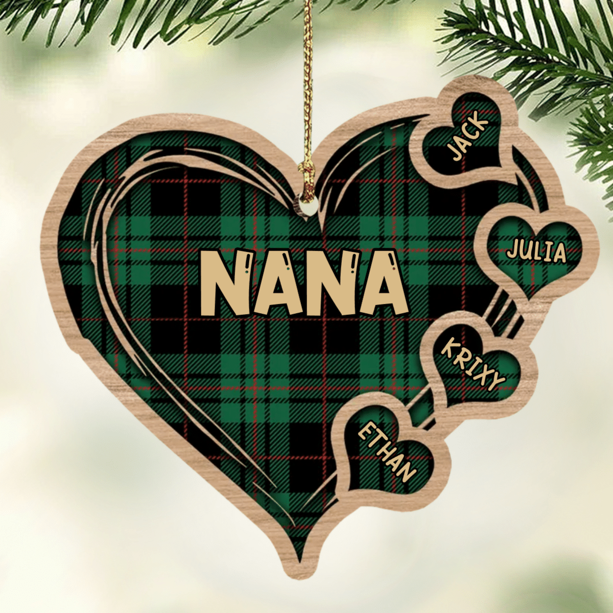 Personalized Nana Christmas Heart Wood Ornament with Grandkids for Grandma OO2940