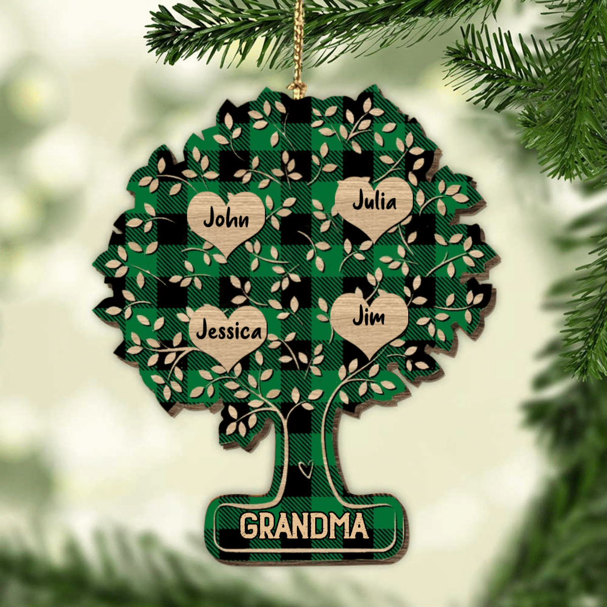 Christmas Family Tree of Life Personalized Wood Ornament for Family OO2933