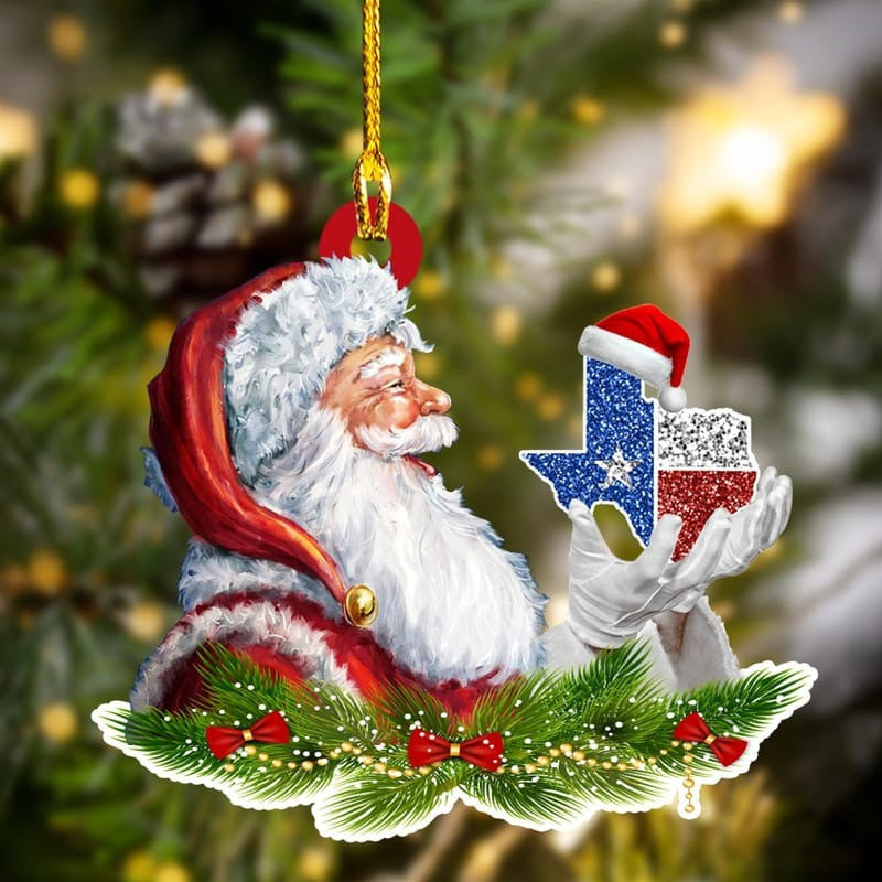 Texas With Santa Claus Christmas Ornament Made by Acrylic for Texas OO2924