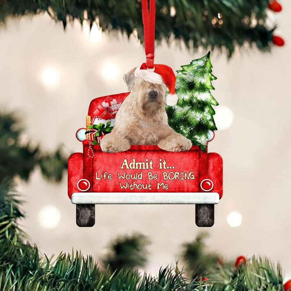 Soft Coated Wheaten Terrier On The Red Truck Acrylic Christmas Ornament OO2916