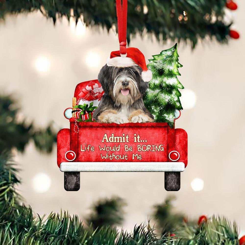 Tibetan Terrier On The Red Truck Acrylic Christmas Ornament OO2920