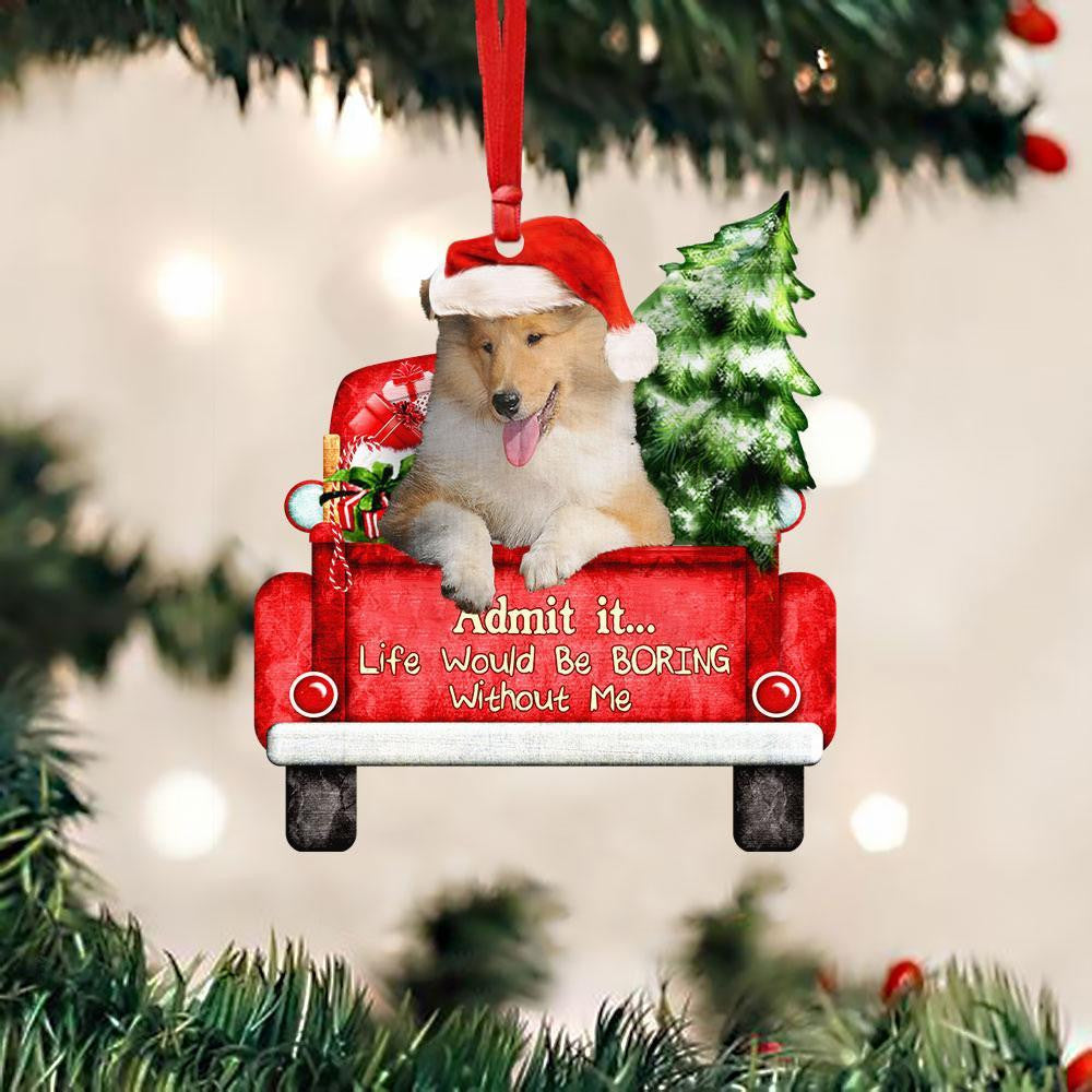 Rough Collie On The Red Truck Acrylic Christmas Ornament OO2907