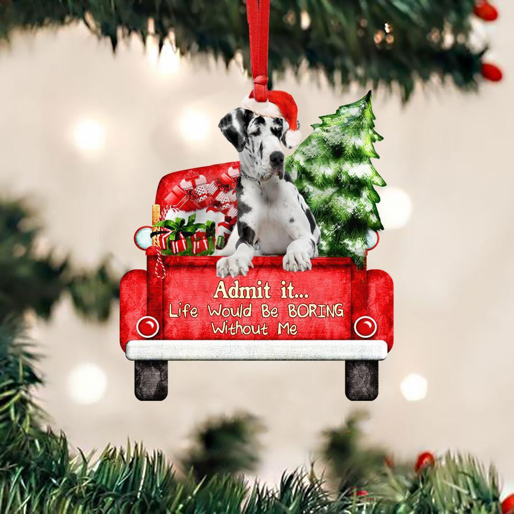 Great Dane On The Red Truck Acrylic Christmas Ornament OO2887