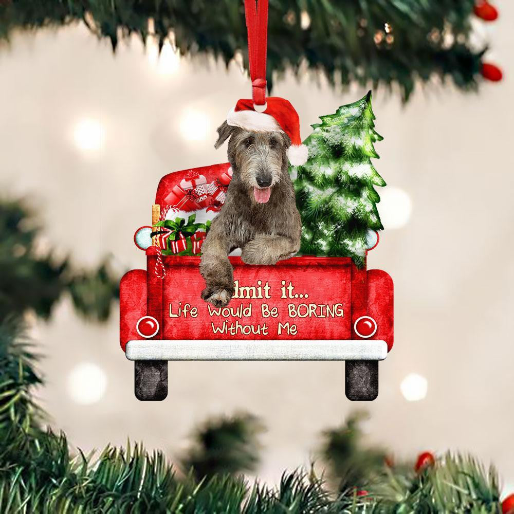 Irish Wolfhound On The Red Truck Acrylic Christmas Ornament OO2875