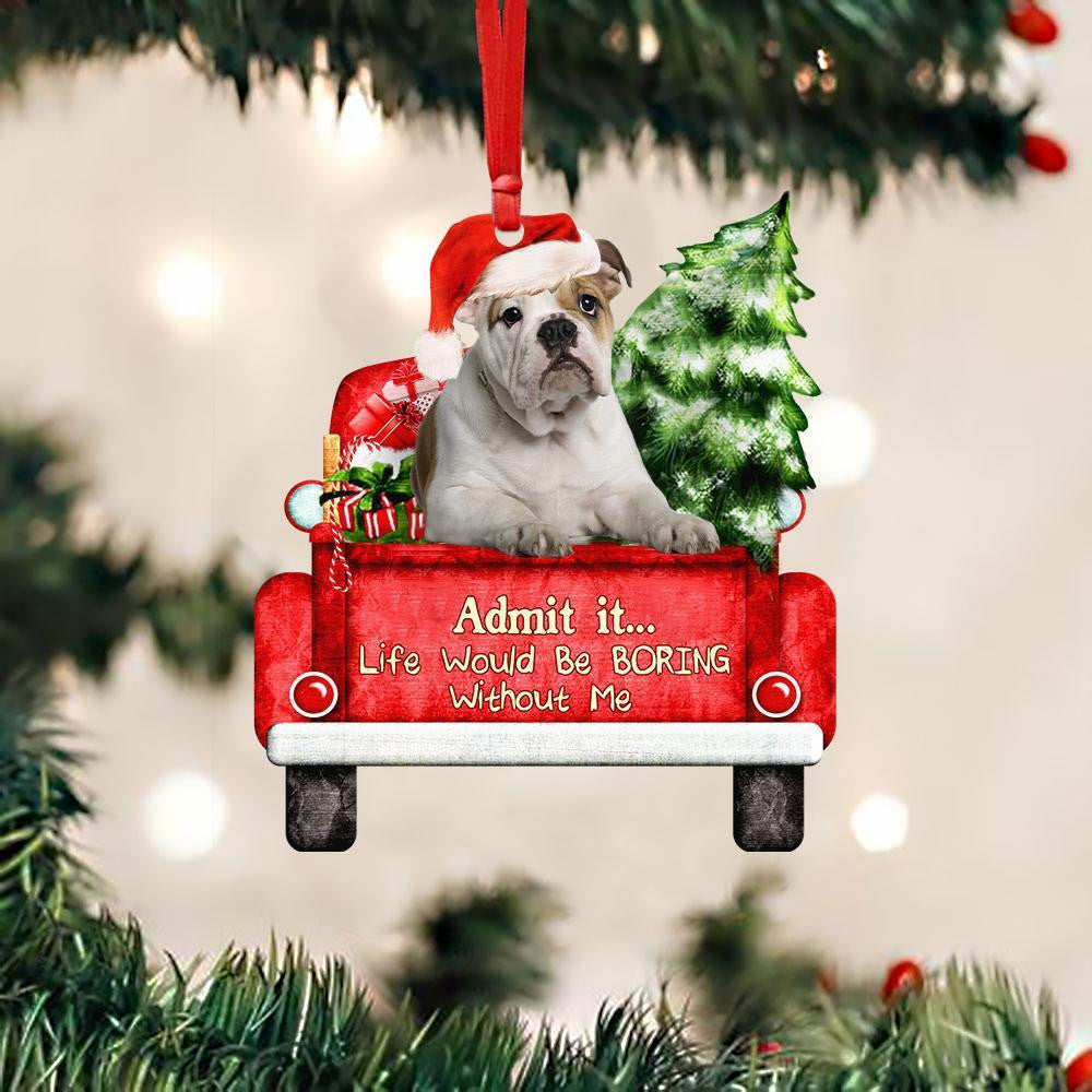 English Bulldog On The Red Truck Acrylic Christmas Ornament OO2883