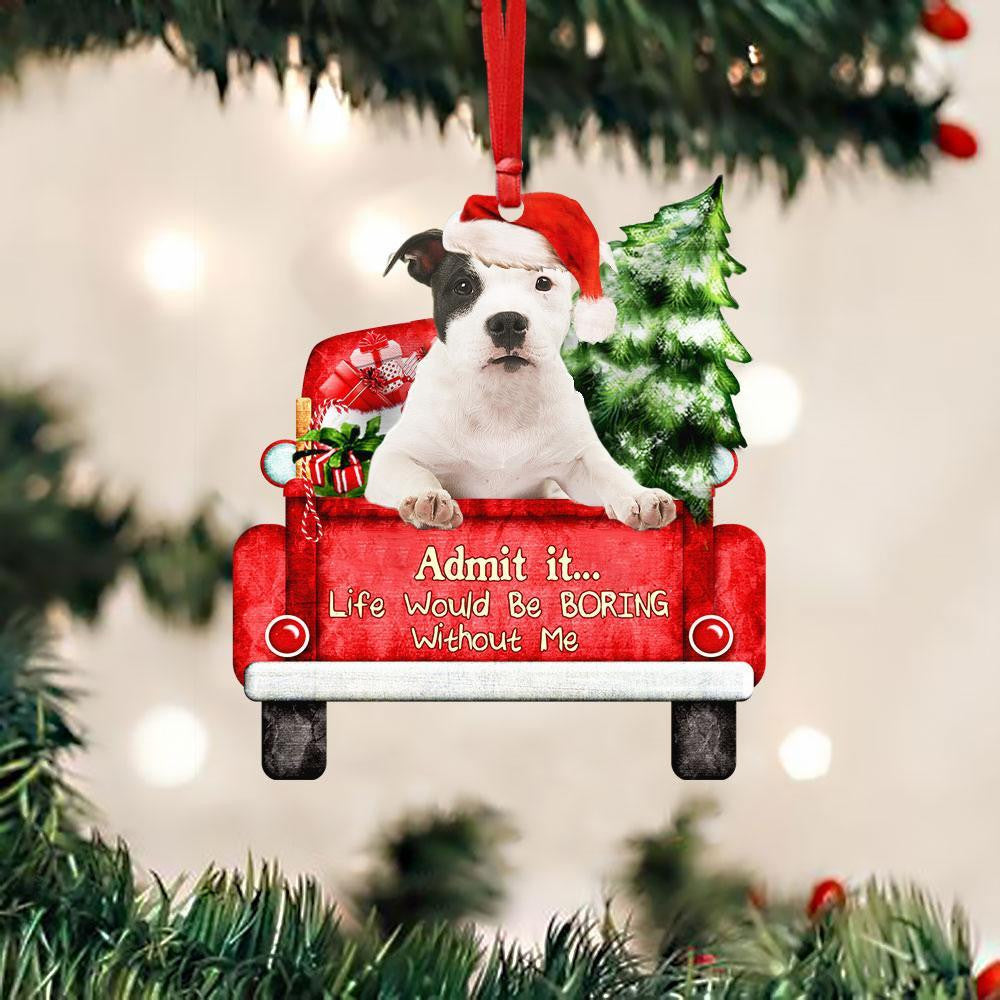 Pit Bull On The Red Truck Acrylic Christmas Ornament OO2881