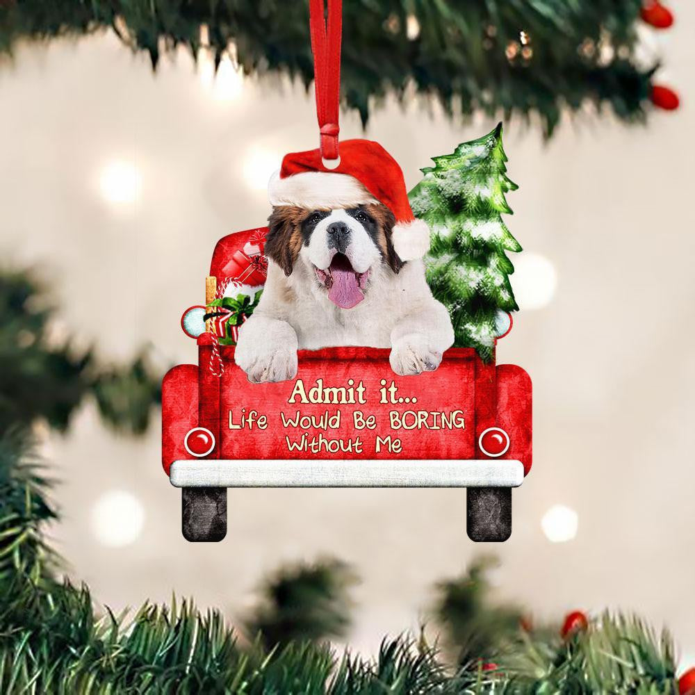 St Bernard On The Red Truck Acrylic Christmas Ornament OO2911