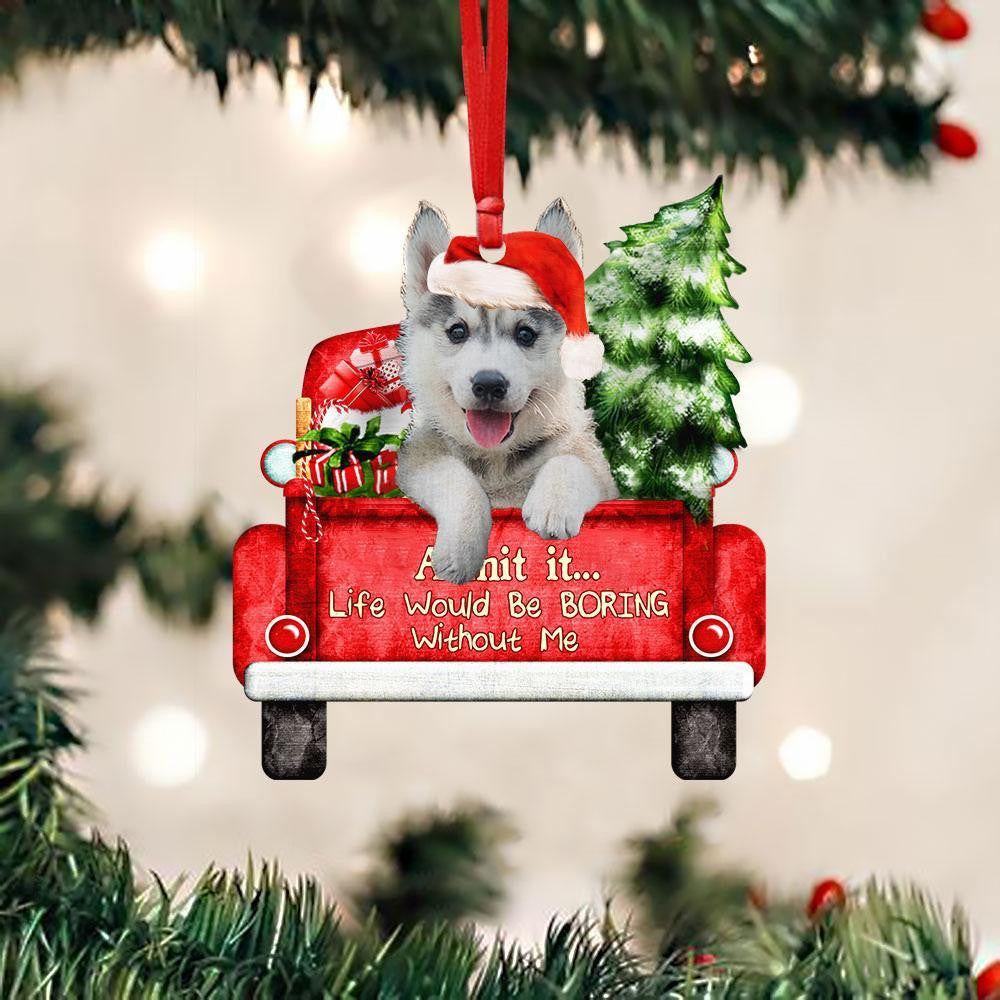 Husky On The Red Truck Acrylic Christmas Ornament OO2896