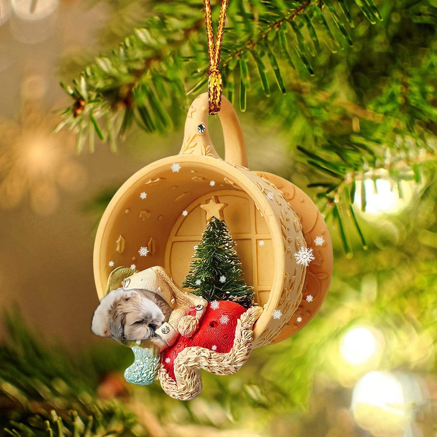Shih Tzu Sleeping In A Cup Christmas Ornament, Flat Acrylic Dog Christmas Ornament OO2840