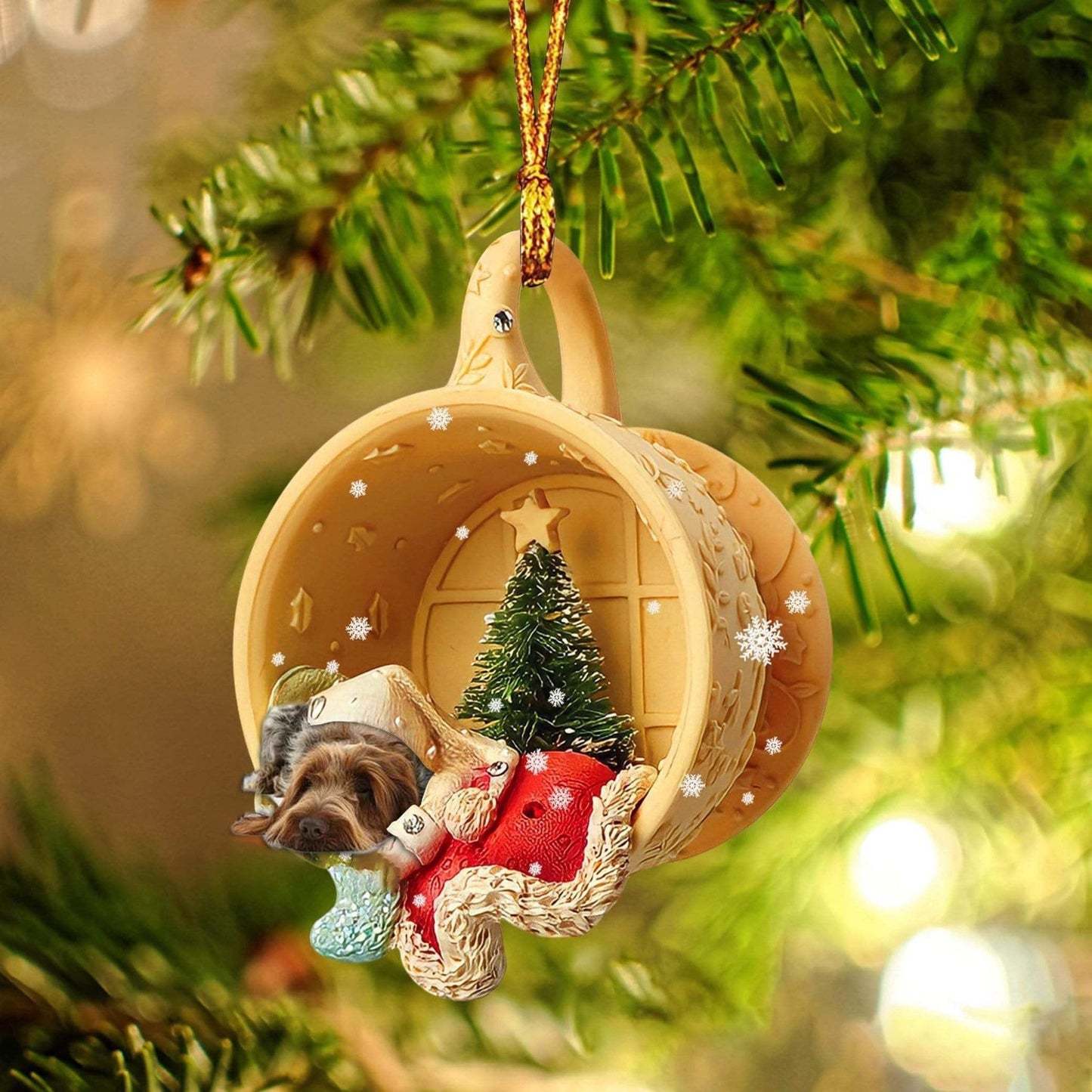 Brown Roan Italian Spinone Dog Sleeping In A Cup Christmas Ornament, Flat Acrylic Dog Christmas Ornament OO2820