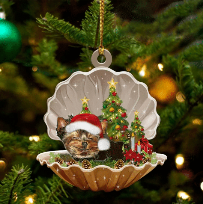 Yorkshire Terrier2 Sleeping in Pearl Dog Christmas Ornament Flat Acrylic OO2802
