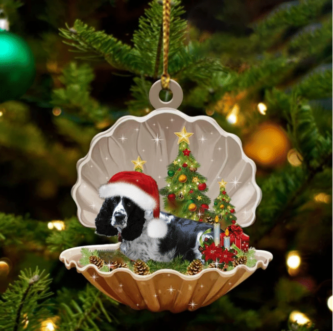 Black And White English Springer Sleeping in Pearl Dog Christmas Ornament Flat Acrylic OO2793