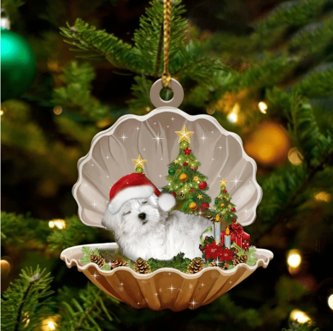 Maltese Sleeping in Pearl Dog Christmas Ornament Flat Acrylic OO2788