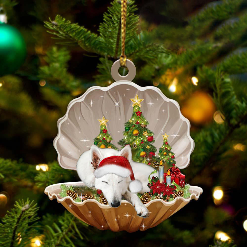 White German Shepherd Sleeping in Pearl Dog Christmas Ornament Flat Acrylic OO2787