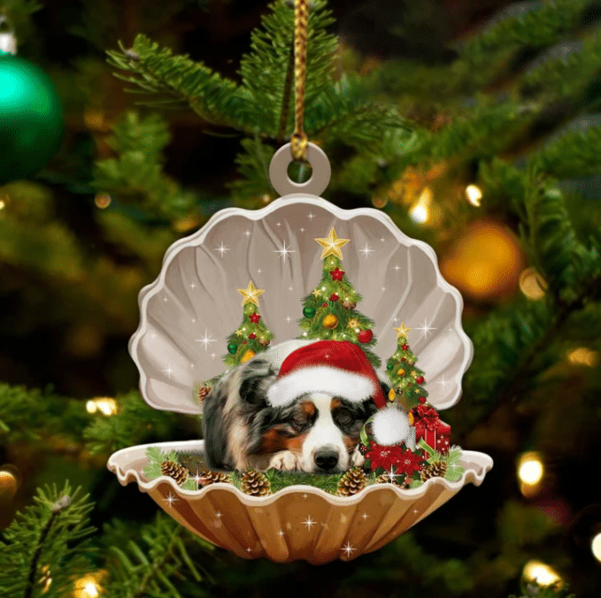 Australian Shepherd3 Sleeping in Pearl Dog Christmas Ornament Flat Acrylic OO2767