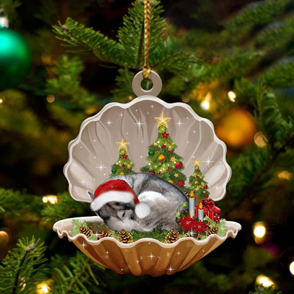Siberian Husky Sleeping in Pearl Dog Christmas Ornament Flat Acrylic OO2773