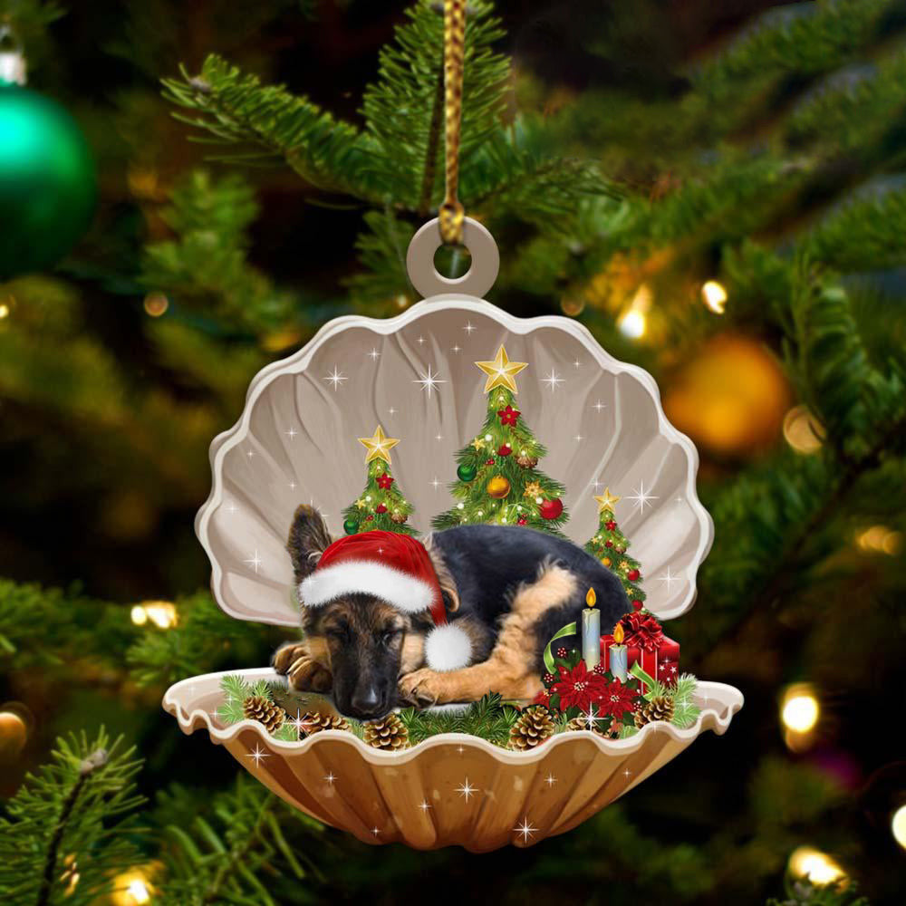 German Shepherd3 Sleeping in Pearl Dog Christmas Ornament Flat Acrylic OO2769