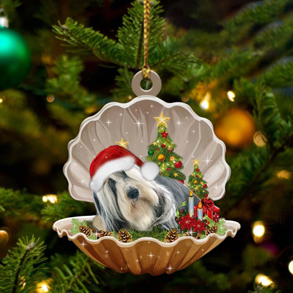 Bearded Collie Sleeping in Pearl Dog Christmas Ornament Flat Acrylic OO2745