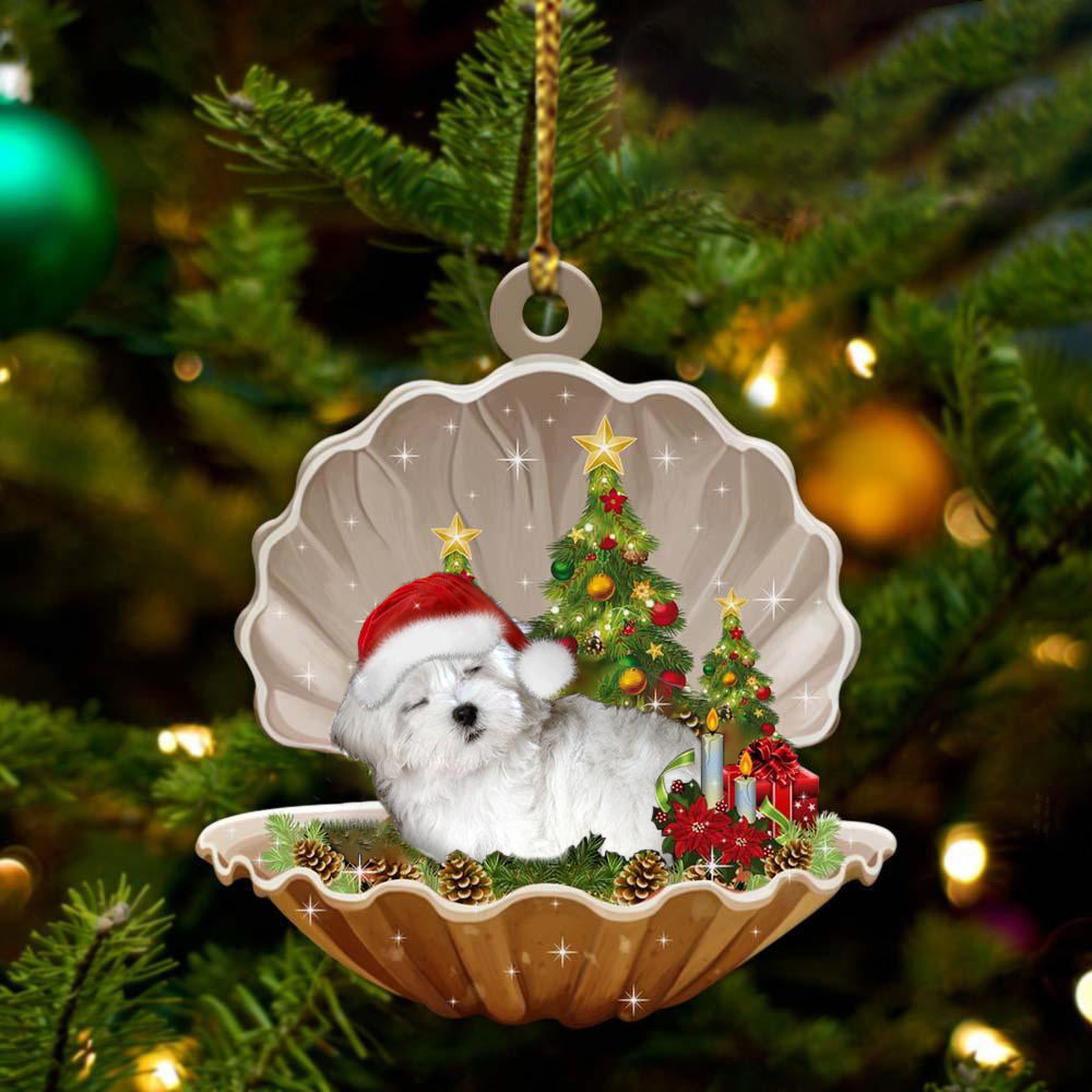 Maltese Sleeping in Pearl Dog Christmas Ornament Flat Acrylic OO2737