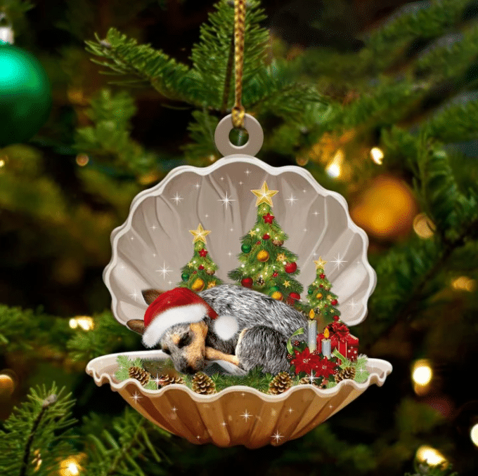 Heeler Sleeping in Pearl Dog Christmas Ornament Flat Acrylic OO2729