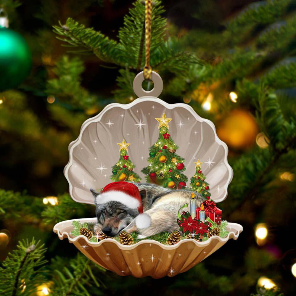 Wolf3 Sleeping in Pearl Dog Christmas Ornament Flat Acrylic OO2714