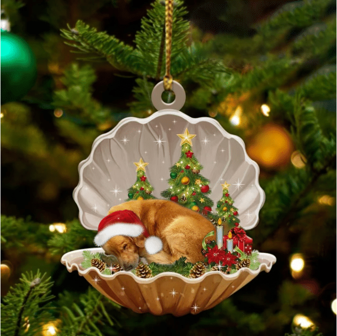 Golden Retriever Sleeping in Pearl Dog Christmas Ornament Flat Acrylic OO2713