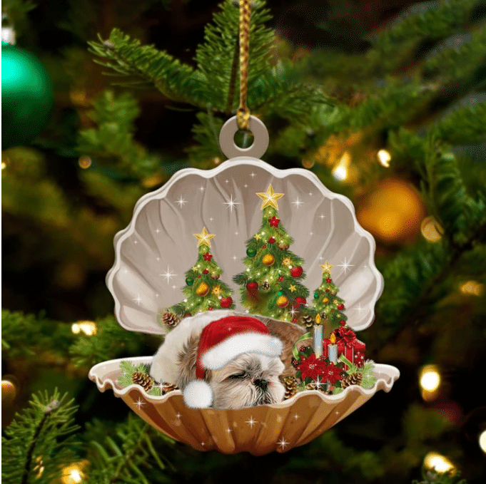 Shih Tzu3 Sleeping in Pearl Dog Christmas Ornament Flat Acrylic OO2706