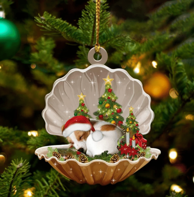 Jack Russell Terrier3 Sleeping in Pearl Dog Christmas Ornament Flat Acrylic OO2707