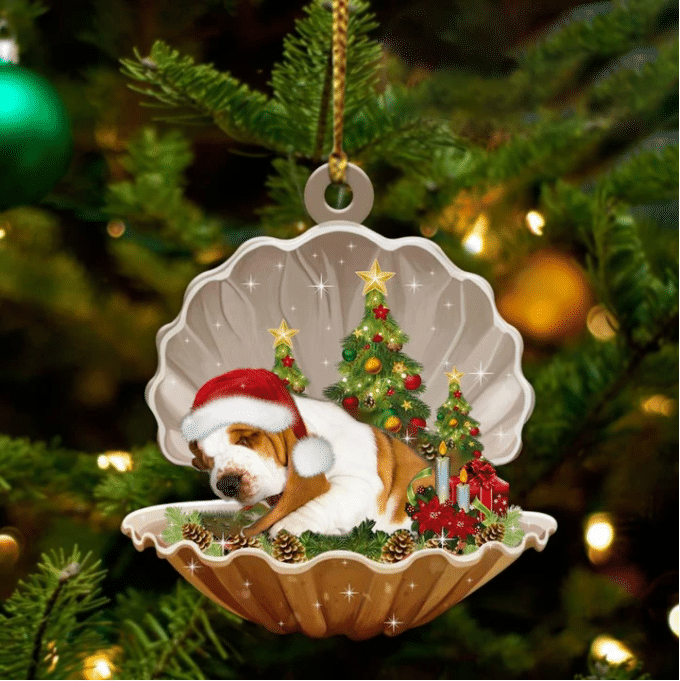 Basset Hound Sleeping in Pearl Dog Christmas Ornament Flat Acrylic OO2711