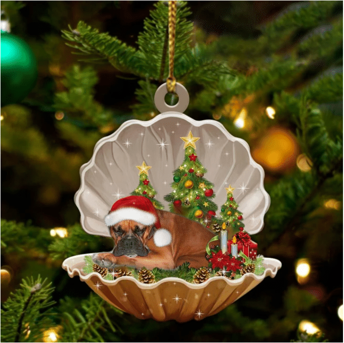 Boxer Sleeping in Pearl Dog Christmas Ornament Flat Acrylic OO2724