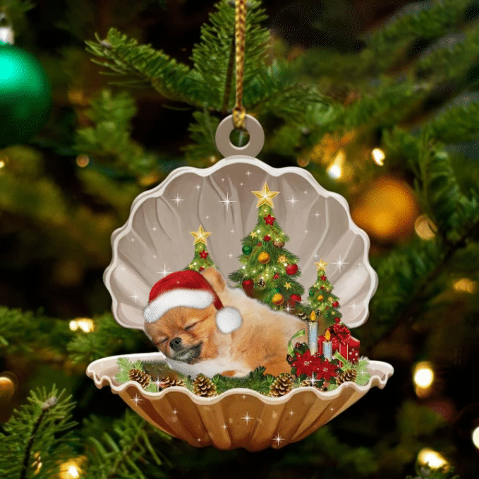 Pomeranian Sleeping in Pearl Dog Christmas Ornament Flat Acrylic OO2688
