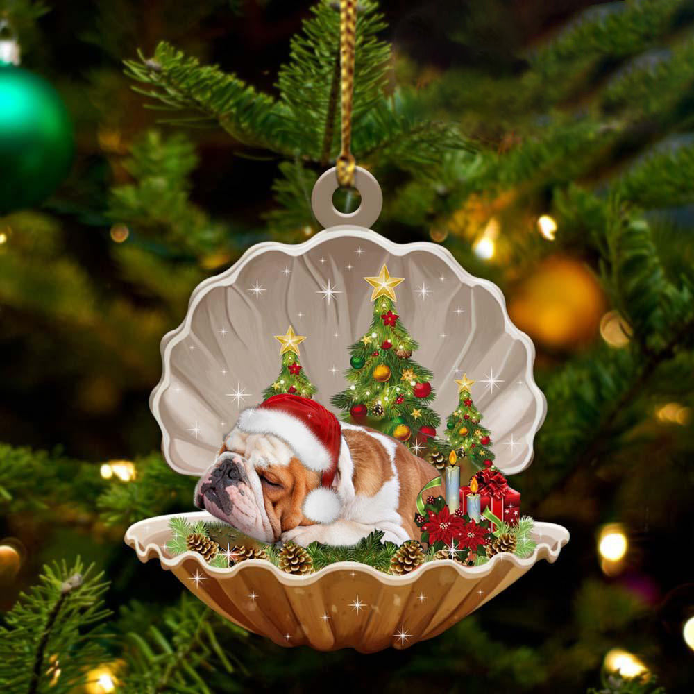 Bulldog Sleeping in Pearl Dog Christmas Ornament Flat Acrylic OO2677
