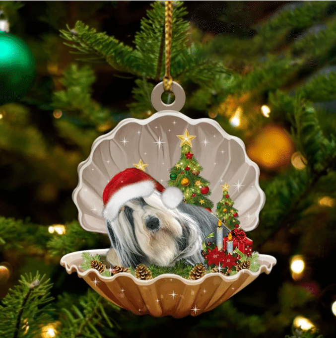 Bearded Collie Sleeping in Pearl Dog Christmas Ornament Flat Acrylic OO2687