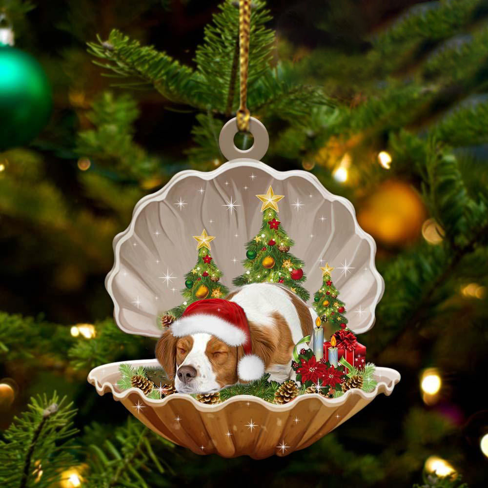 Brittany Spaniel3 Sleeping in Pearl Dog Christmas Ornament Flat Acrylic OO2684