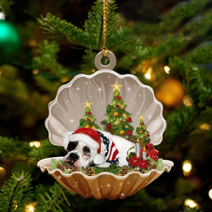 American Bulldog Sleeping in Pearl Dog Christmas Ornament Flat Acrylic OO2661