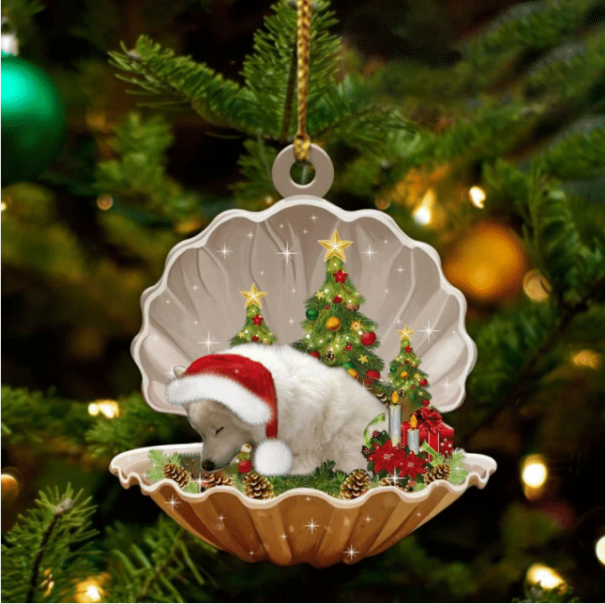 American Eskimo2 Sleeping in Pearl Dog Christmas Ornament Flat Acrylic OO2665