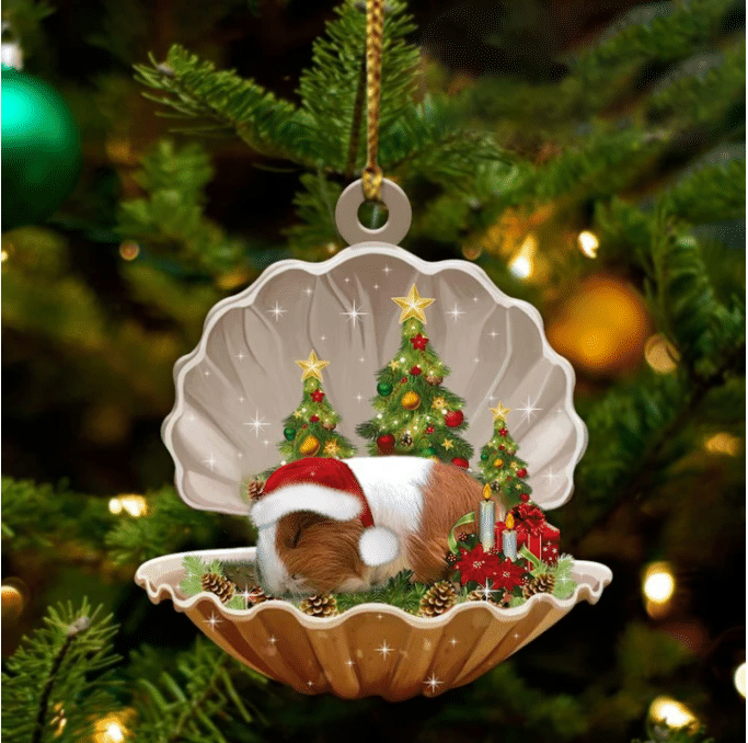 Guinea Pig3 Sleeping in Pearl Dog Christmas Ornament Flat Acrylic OO2659