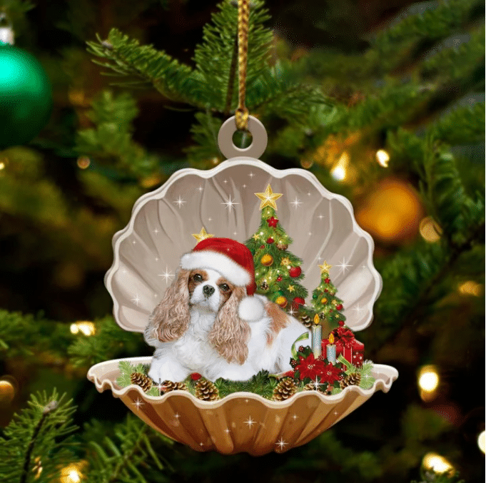 Cavalier King Charles Spaniel Sleeping in Pearl Dog Christmas Ornament Flat Acrylic OO2636