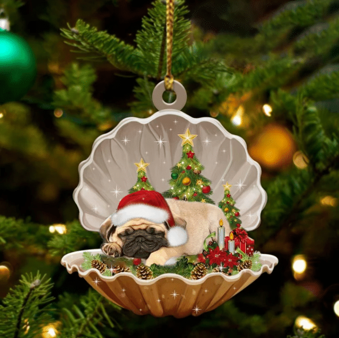 Pug3 Sleeping in Pearl Dog Christmas Ornament Flat Acrylic OO2620