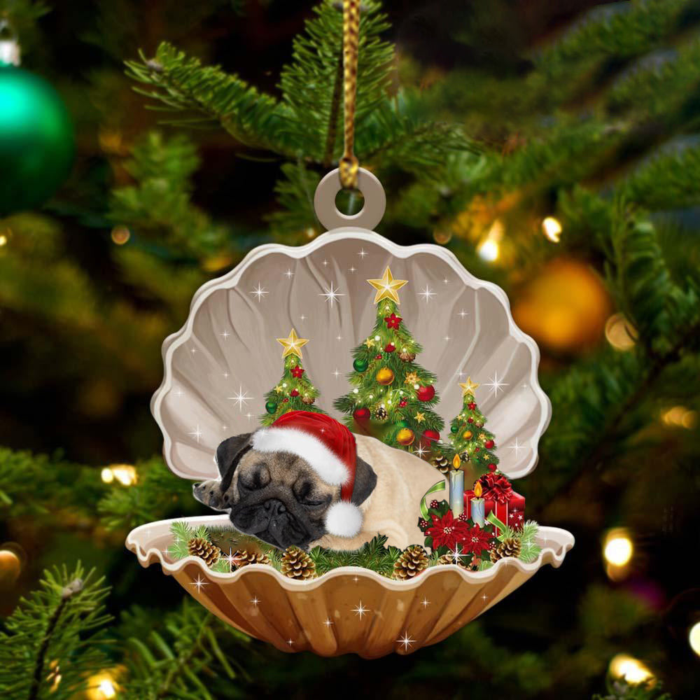 Pug Sleeping in Pearl Dog Christmas Ornament Flat Acrylic OO2619