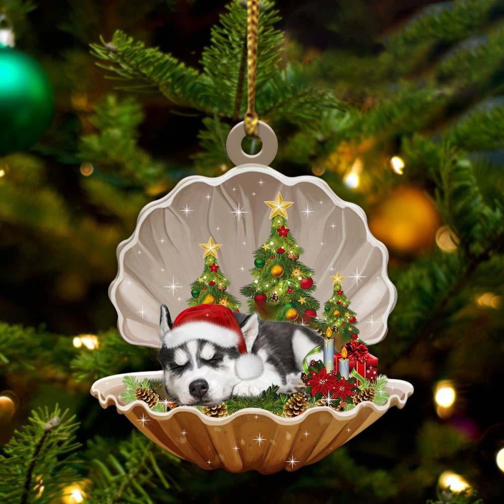 Siberian Husky3 Sleeping in Pearl Dog Christmas Ornament Flat Acrylic OO2613