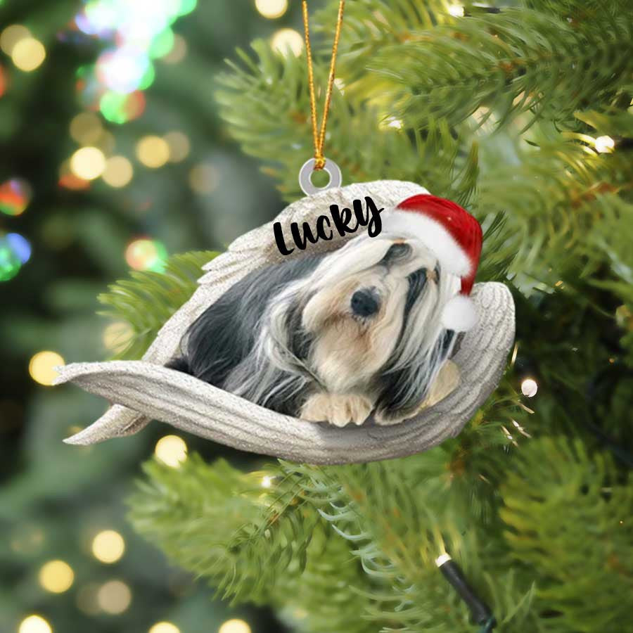 Bearded Collie Sleeping Angel Christmas Flat Acrylic Dog Ornament Memorial Dog Gift OO2581
