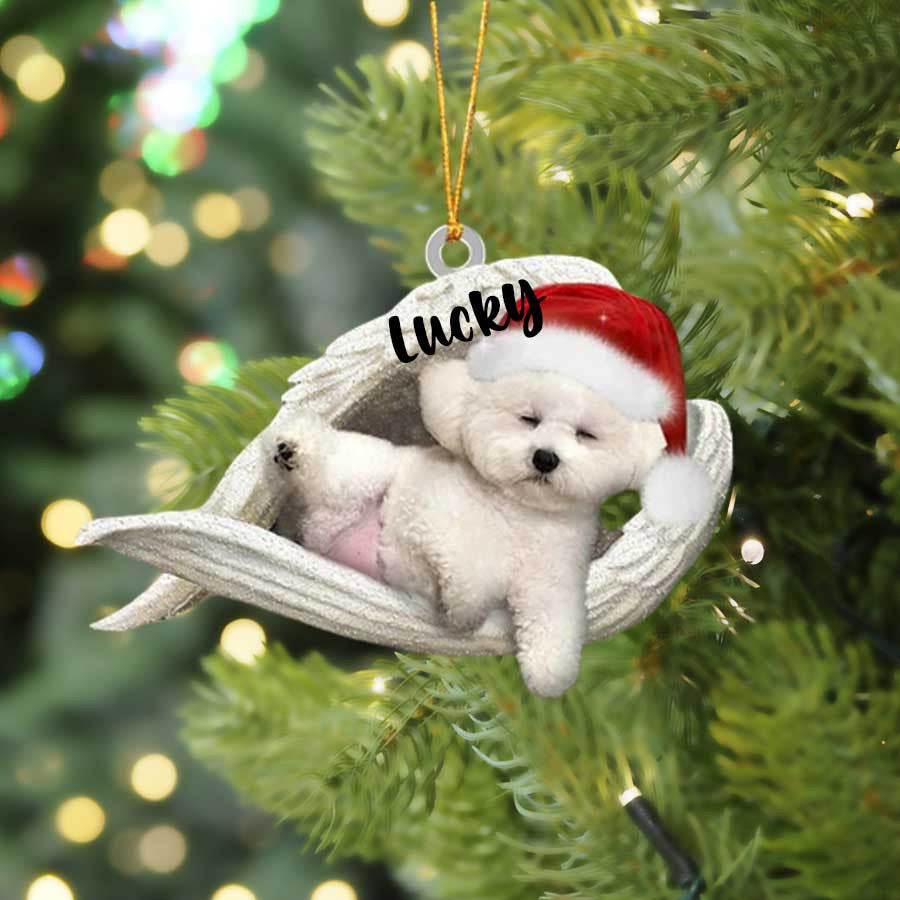 Bichon Frise Sleeping Angel Christmas Flat Acrylic Dog Ornament Memorial Dog Gift OO2576
