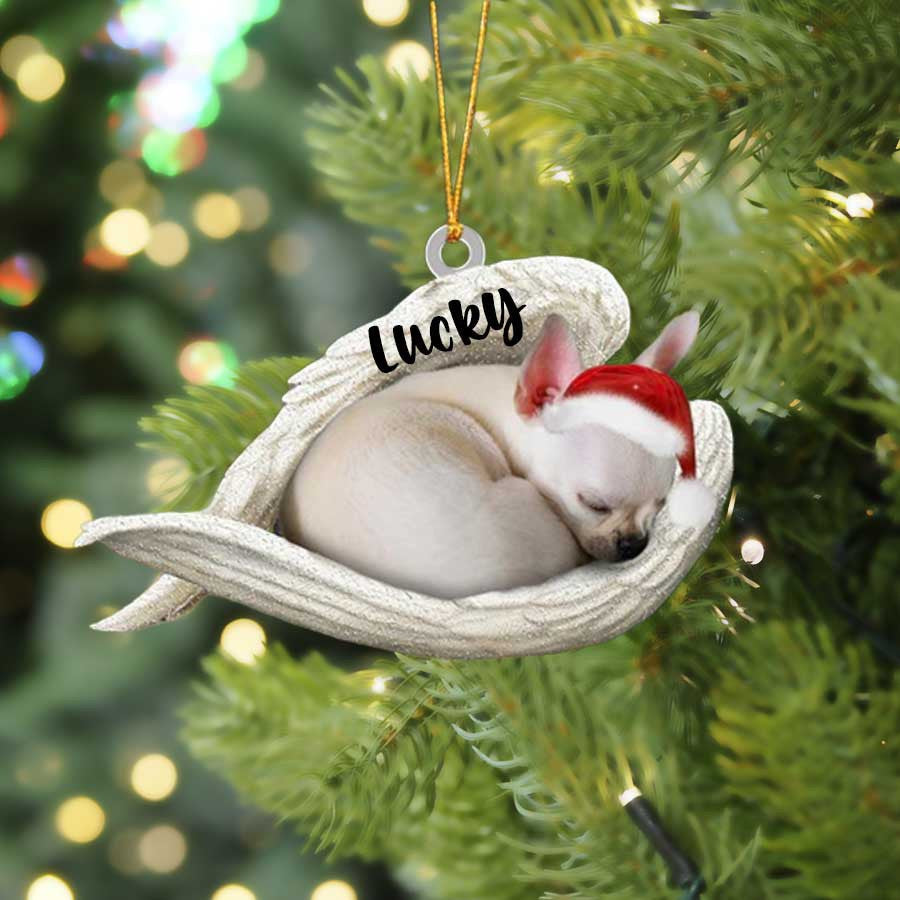 Custom Chihuahua Sleeping Angel Christmas Flat Acrylic Dog Ornament Memorial Dog Gift OO2572