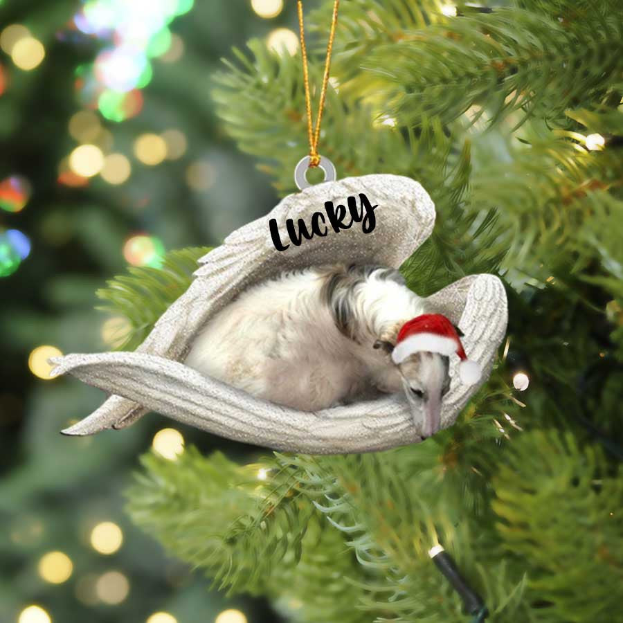 Personalized Borzoi Sleeping Angel Christmas Flat Acrylic Dog Ornament Memorial Dog Gift OO2555