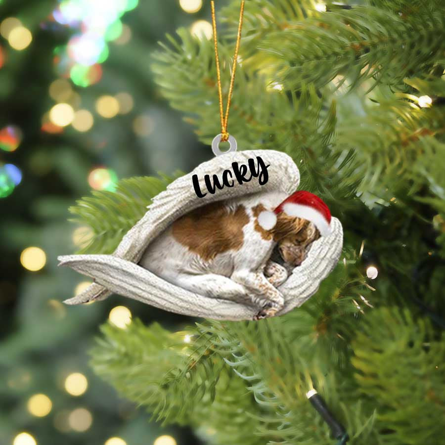 Personalized Brittany Spaniel Sleeping Angel Christmas Flat Acrylic Dog Ornament Memorial Dog Gift OO2550