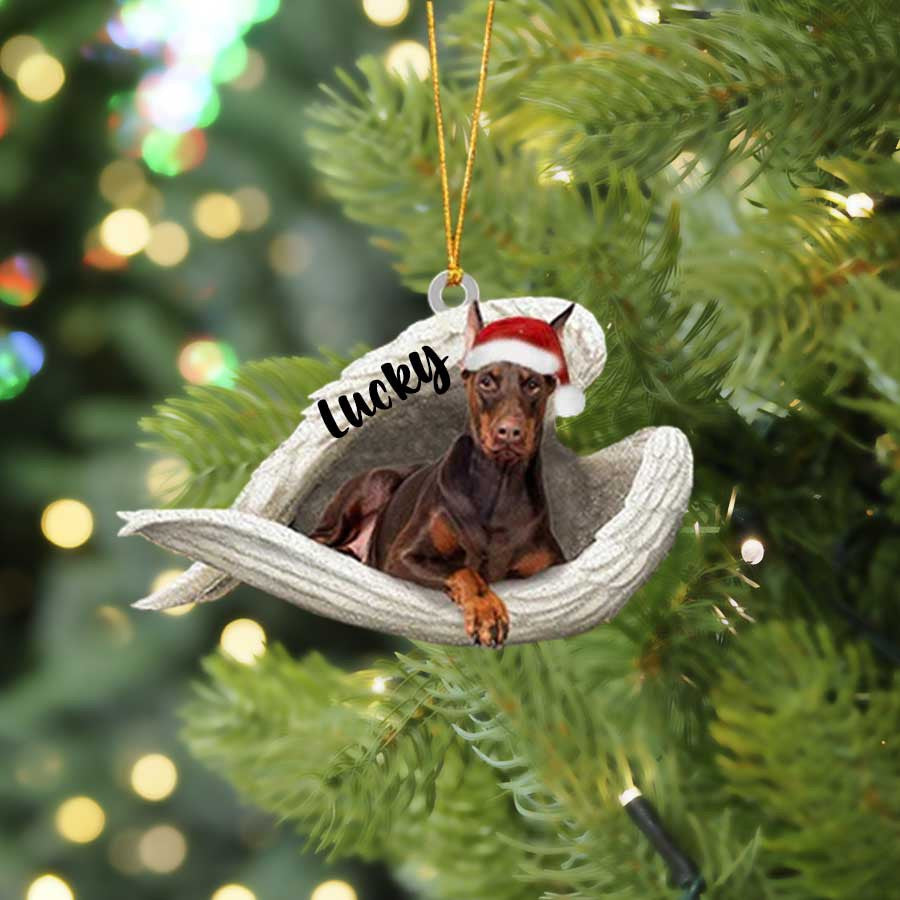 Personalized Doberman Sleeping Angel Christmas Flat Acrylic Dog Ornament Memorial Dog Gift OO2535