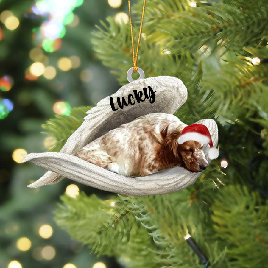 Personalized English Setter Sleeping Angel Christmas Flat Acrylic Dog Ornament Memorial Dog Gift OO2532