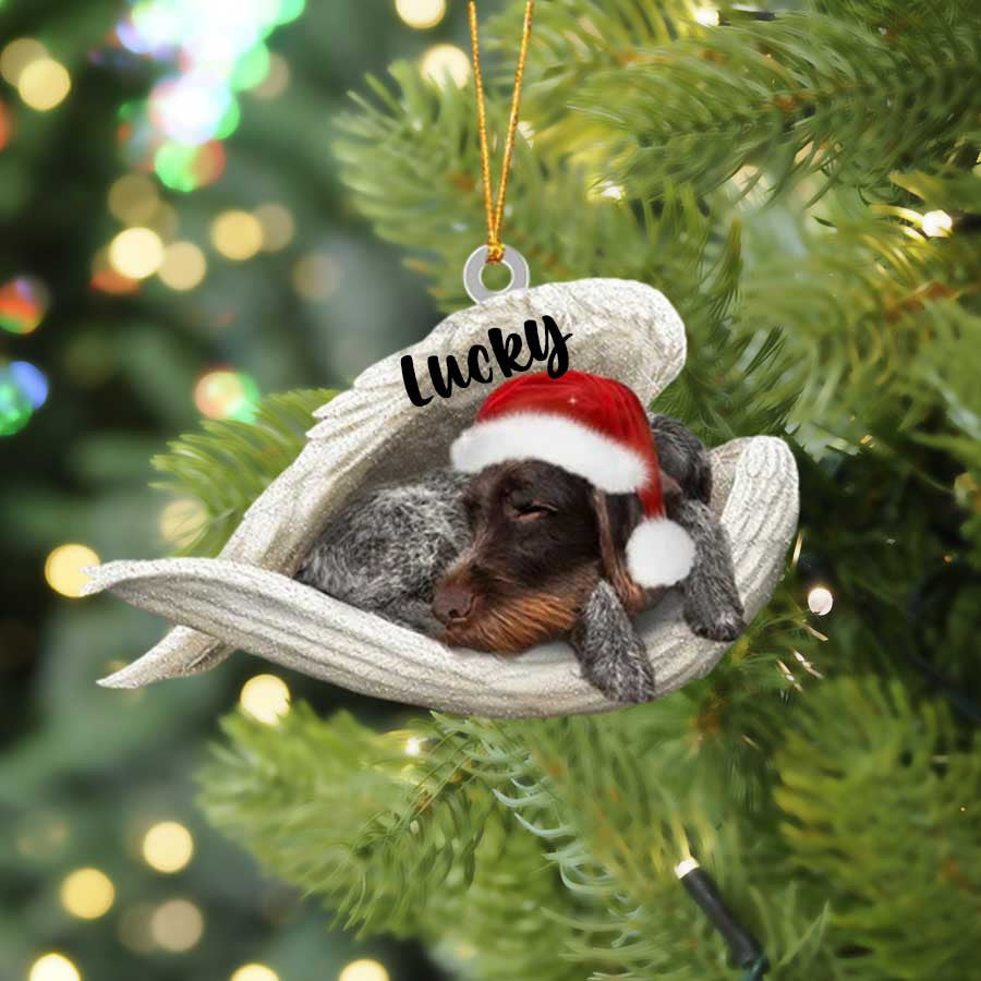 Personalized German Wirehaired Pointer Sleeping Angel Christmas Flat Acrylic Dog Ornament Memorial Dog Gift OO2523